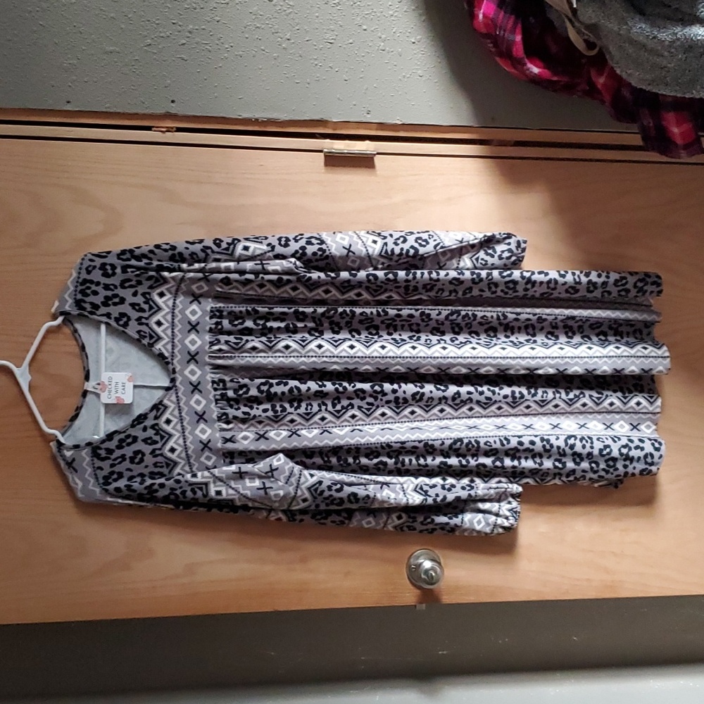 Now and forever, ladies dress. Grey black and white